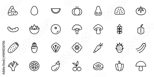 Healthy Vegetables & Nutrition Icon Bundle – Minimalist Line Art Spinach, Kale, Broccoli, Carrot, Beetroot, Tomato, Herbs, Seeds, and Wellness Nutrition – Health & Diet Vector Icons