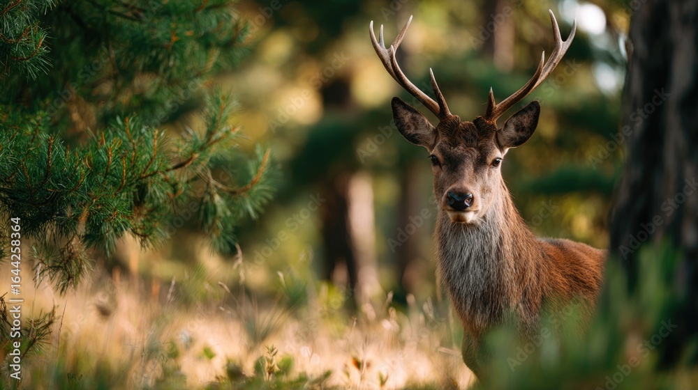 Naklejka premium Wild Deer in Forest Nature Scene
