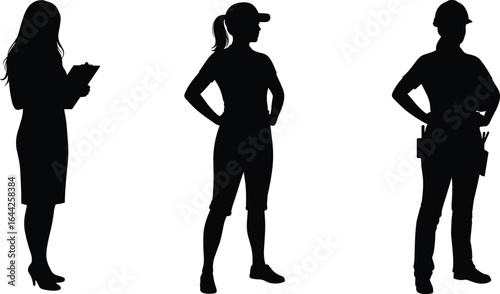 Profession silhouette set, office worker, athlete, construction worker vector, diverse career roles illustration, black occupation clipart, job people design collection
