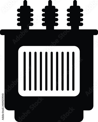 PrintElectrical transformer silhouette, high voltage vector, cooling fins illustration, power distribution clipart, black utility design, energy infrastructure component art