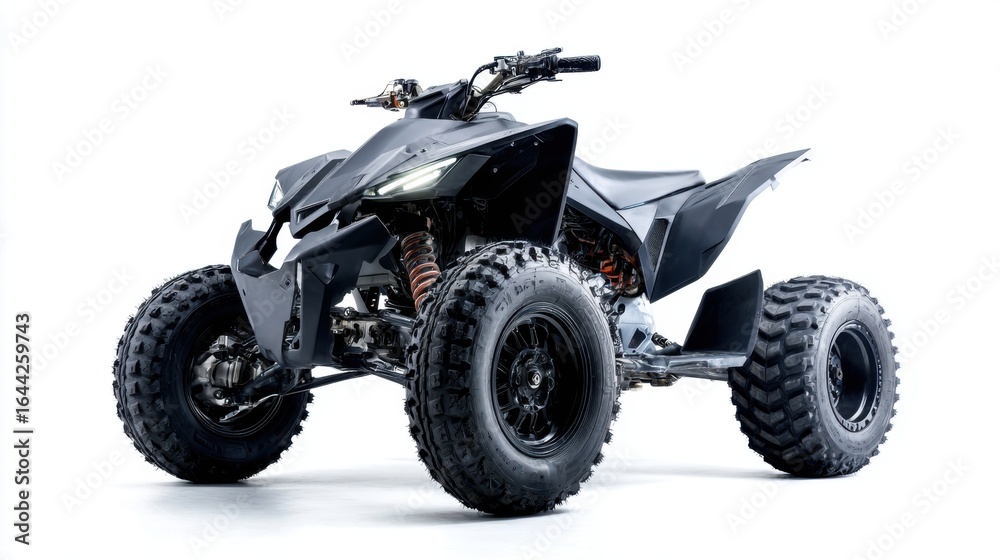 A modern all-terrain vehicle (ATV) is shown in a clean, isolated studio setting. The image conveys power, high performance, and readiness for adventure and off-road driving. A modern all-terrain vehicle (ATV) is shown in a clean, isolated studio setting. The image conveys power, high performance, and readiness for adventure and off-road driving.