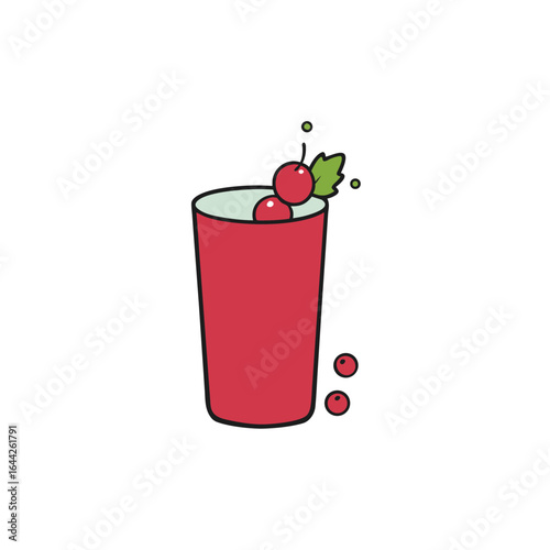 Refreshing glass of cranberry juice with floating berries and a dynamic splash