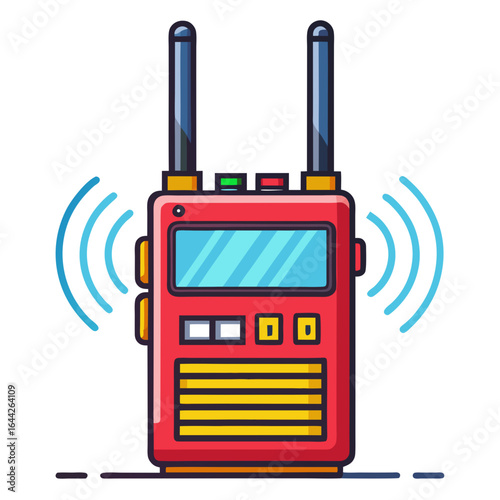 Classic Amateur Radio Transceiver with Antennas Emitting Radio Waves Vector Illustration