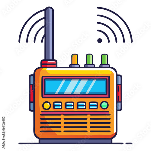 Classic Amateur Radio Transceiver with Antennas Emitting Radio Waves Vector Illustration