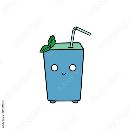 Refreshing minty blue cooler with fresh mint leaves and a straw