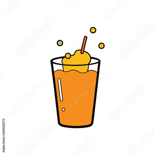 Refreshing orange soda glass with vibrant bubbles and dynamic splash illustration
