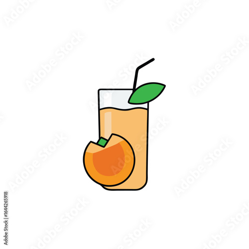 Refreshing peach iced tea with a fresh peach slice and vibrant mint leaf illustration