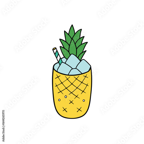 Refreshing pineapple mojito cocktail with crushed ice and mint leaves