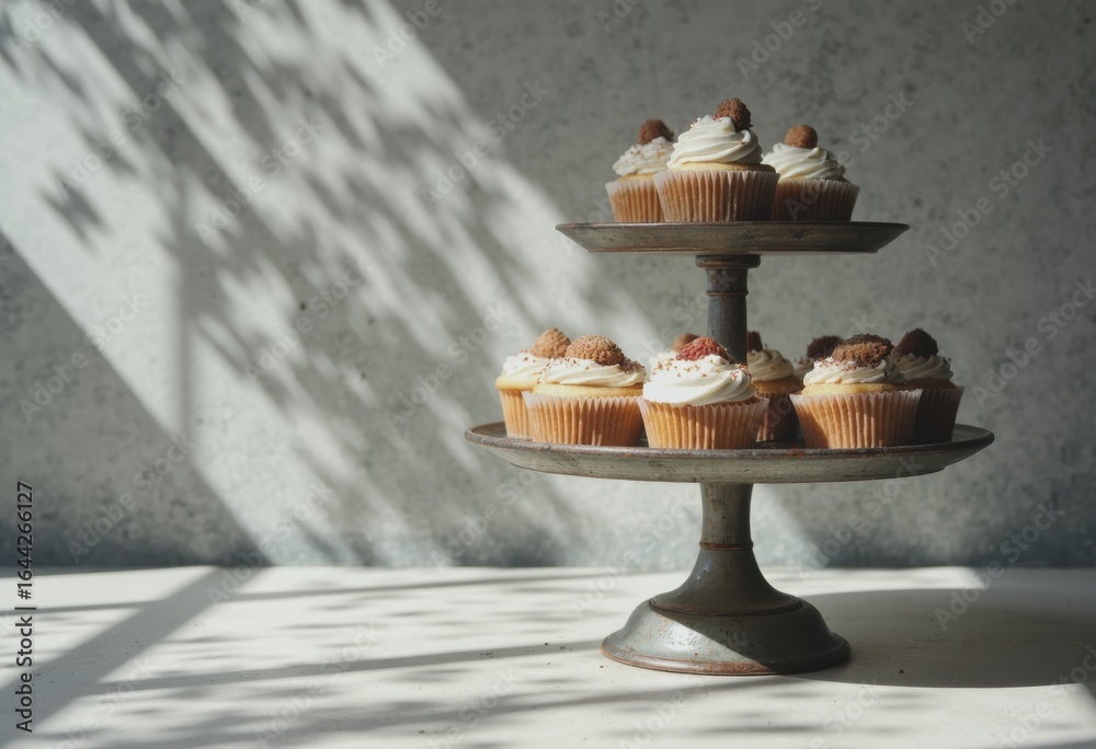 Fototapeta premium Elegant dessert display stand with delicious cupcakes ready for serving