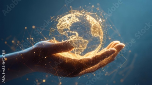 Hand holding a glowing digital earth