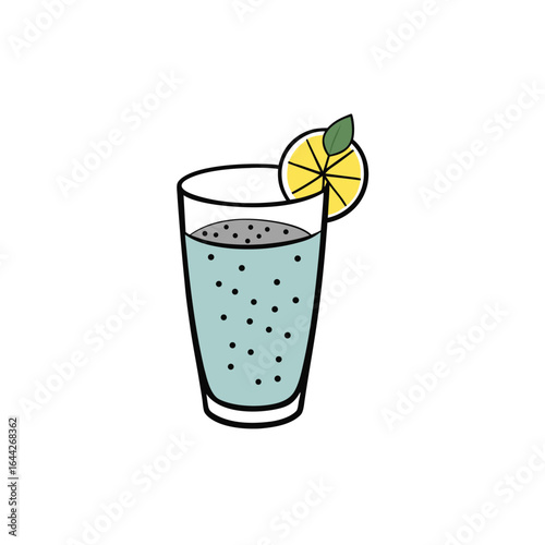 Refreshing basil seed drink with lemon and chia seeds in a glass