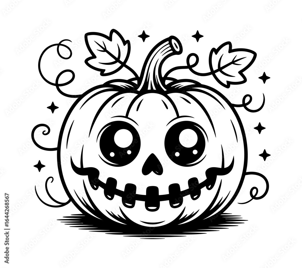 Obraz premium Adorable cartoon pumpkin for Halloween celebrations with a cute face and decorative elements