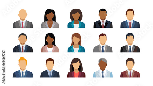Diverse team members avatars group portrait collection representing business professionals and employees in a corporate setting