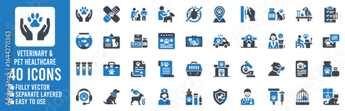 Veterinary pet healthcare icons blue and dark blue medical | Ai Generated Icon