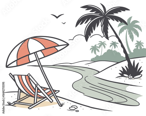 Relaxing Beach Scene with Deck Chair and Palm Trees