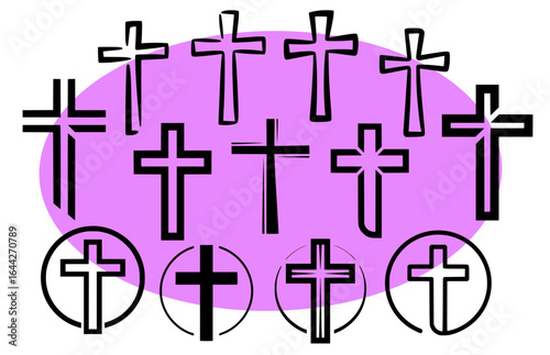 Collection of various christian cross vector icons for church branding and religious graphic design