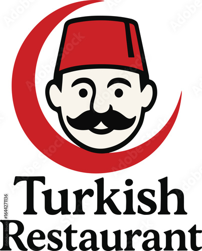 Turkish Restaurant Logo Design With Fez Hat, Turkish restaurant logo concept with a man in a fez hat.