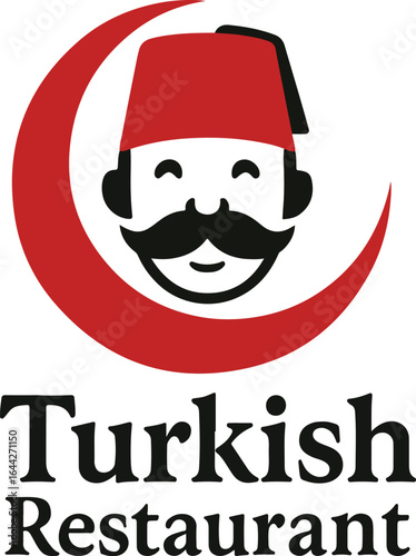 Turkish Restaurant Logo Design With Fez Hat, Turkish restaurant logo concept with a man in a fez hat.