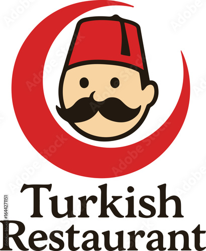 Turkish Restaurant Logo Design With Fez Hat, Turkish restaurant logo concept with a man in a fez hat.