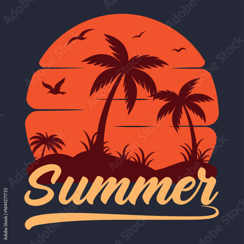 Wallpaper Mural Retro sunset graphic design with palm trees and the word Summer vector Torontodigital.ca