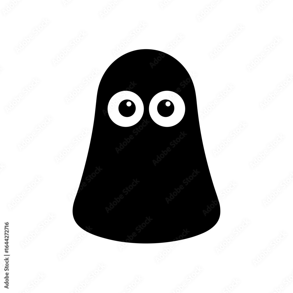 Obraz premium Rounded ghost icon with wide base and large eyes in flat minimalist style. 
