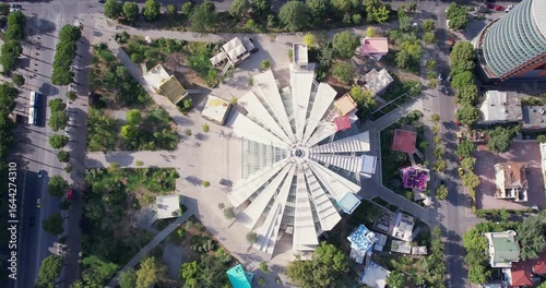Aerial Iconic Pyramid of Tirana, Albania. A Fascinating View, History and Modernity in the Capital's Architecture and Landscape