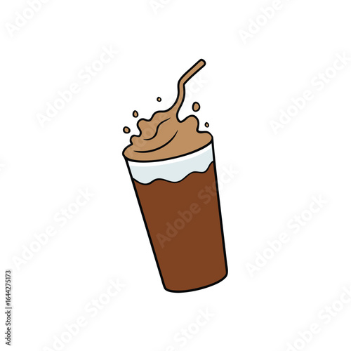 Delicious cold chocolate drink with cocoa powder and creamy milk illustration