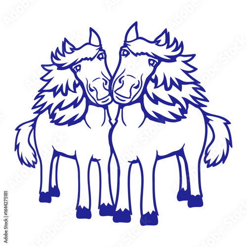 2 horses Team Pony Foal Couple Comic Friends Love