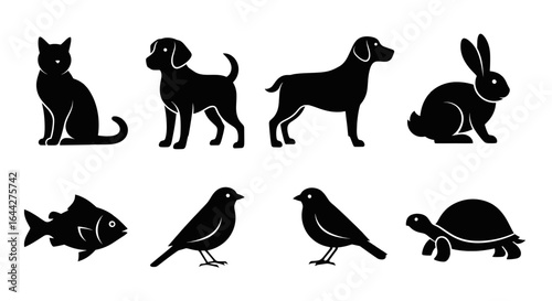 Pet animals silhouette vector illustration collection set art on transparent background