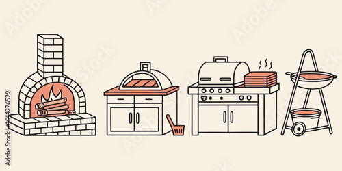 outdoor cooking appliance line art illustration background.