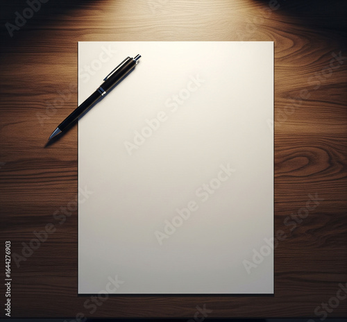 Feuille note blanche sur un bureau avec un stylo