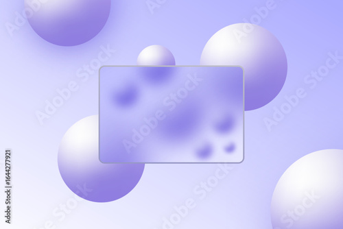 Energetic abstract composition with red spheres behind a matte frame on a gradient background.