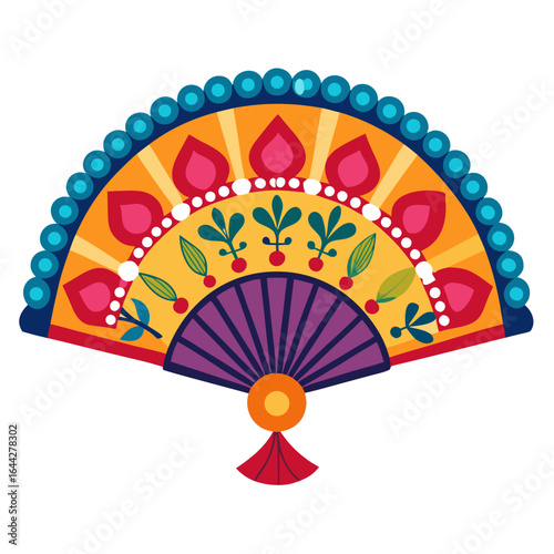 Traditional Spanish Fan Vector, Colorful Floral Abanico Illustration, Spanish Culture Design
