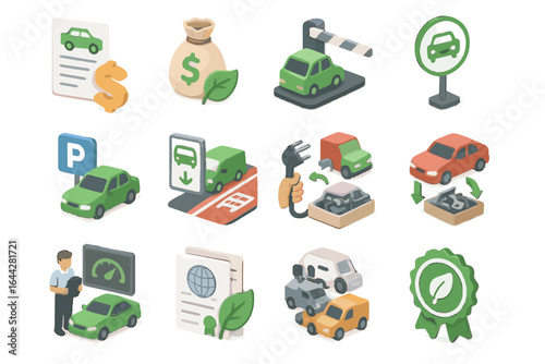 Toll emission icon subsidy eco incentives vector loan sustainability parking electrification scheme