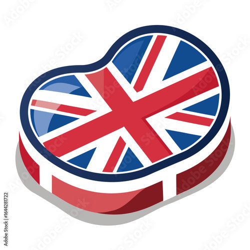 Glossy British Flag-Themed Beef Cut Icon with Subtle Shading Isolated on White Background