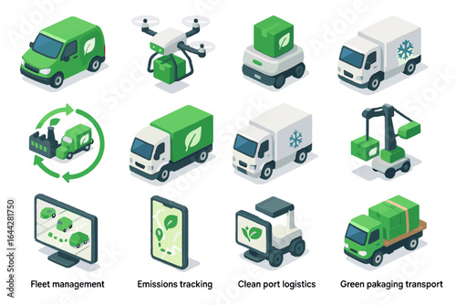 Electric logistics clean eco tracking green vector icons van route icon autonomous