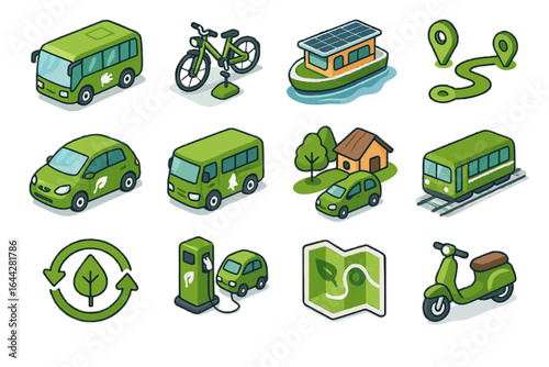 Carbon vector icons remote sustainable icon village ev scooter tourism green shuttle