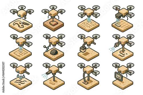 Vector archaeology air fossil scanning drone nano bot drones locator uncover icon