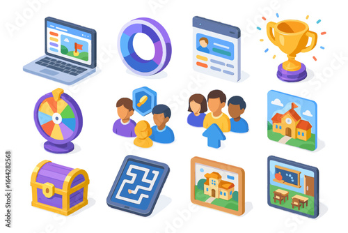 Icon themed education icons xp game learning gamified portal dashboard quest mission
