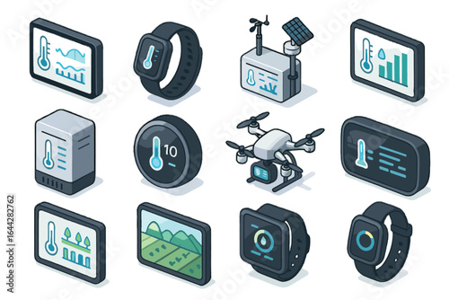 Screen thermostat vector sensor environmental wearable icon climate smart device autonomous band