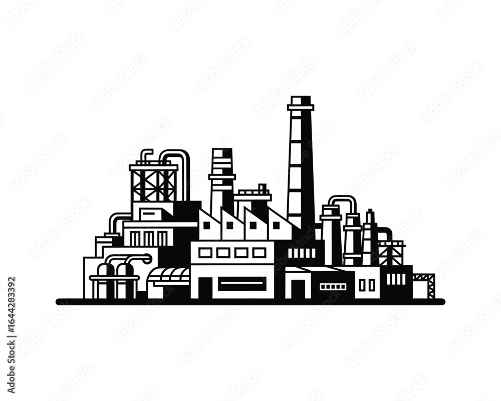 Fototapeta premium industrial factory pollution silhouette, smoke stack for environment issues