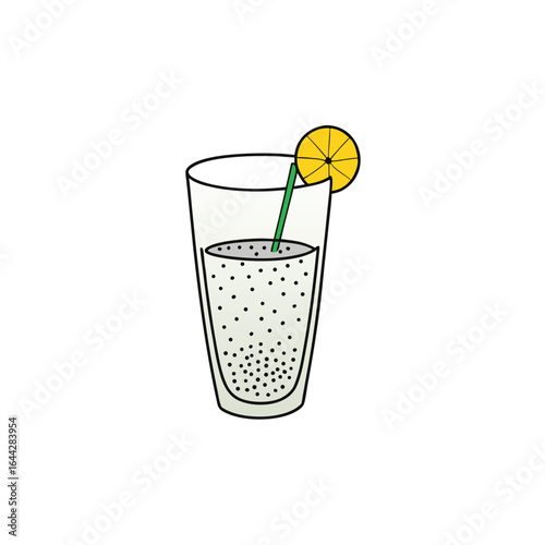 Refreshing basil seed drink with lemon and chia seeds in a glass