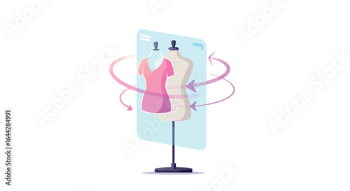 Augmented reality fashion design interface with dress model and mannequin