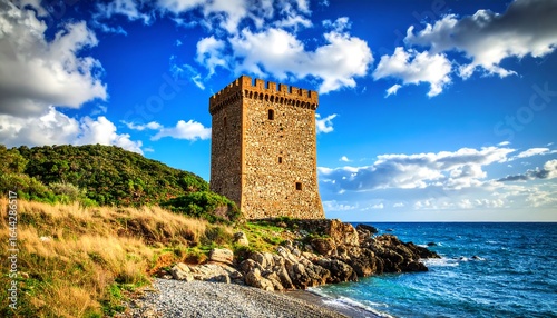 Wallpaper Mural Ancient stone tower standing tall on a rocky coastline. Torontodigital.ca