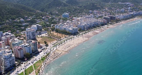 Aerial view of beautiful costal shore in Vlore, Albania

