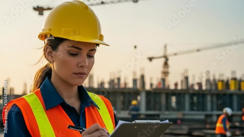 Female Engineer Overseeing Construction Site Progress