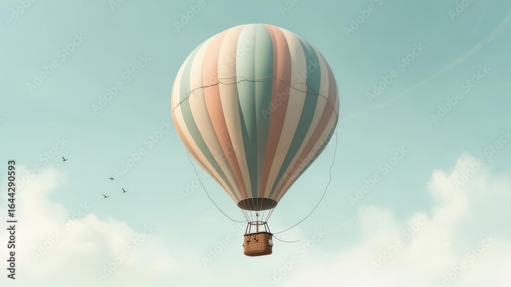 Fototapeta premium Pastel hot air balloon in a light sky