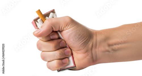 Stop smoking concept hand crushing cigarette pack quit addiction on transparent background