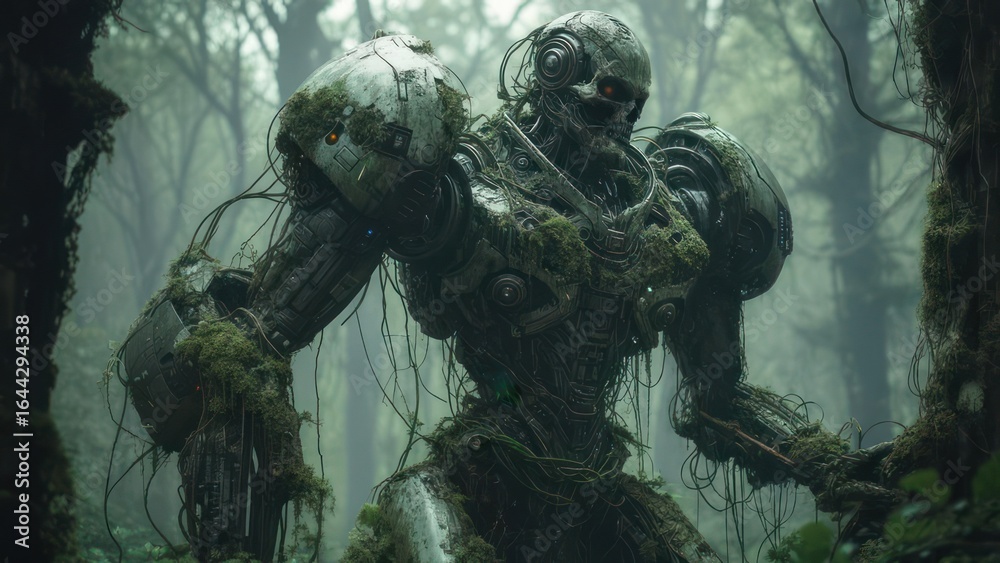 Fototapeta premium Robot in mossy forest