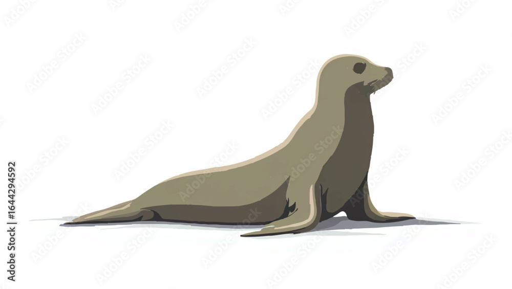 Fototapeta premium Seal Resting on Beach in Cartoon Style